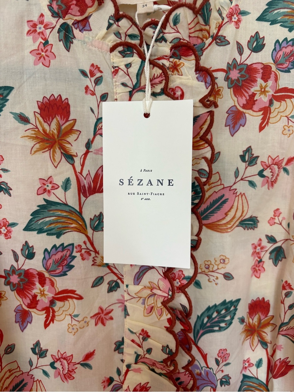 Sézane Maya Blouse Fleurs Indiennes Floral Ruffle Size 34 US 2 NWT - Picture 5 of 16